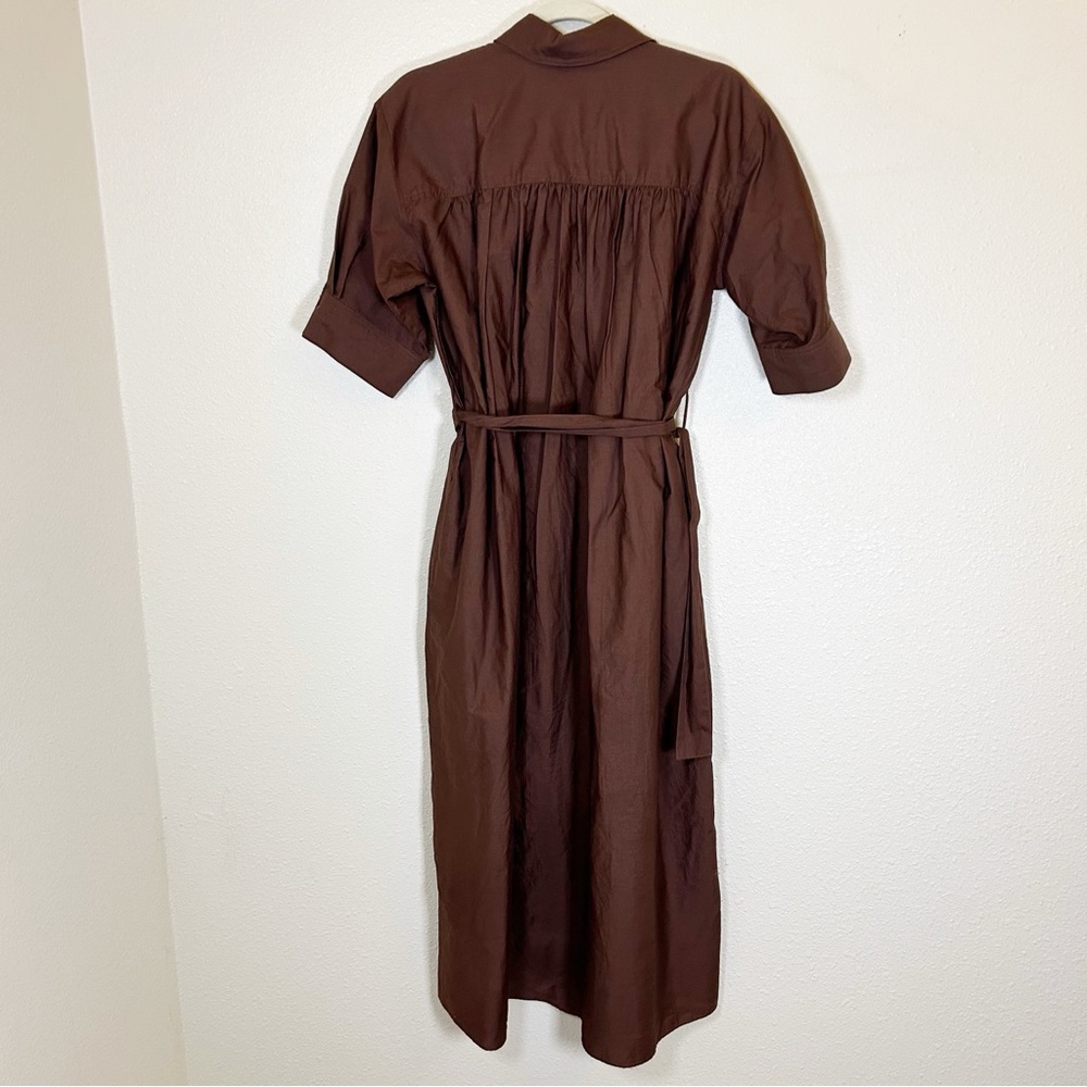 Zara Brown Puff Sleeve Belted Midi Shirt Dress S Old Money Preppy Classic - Picture 7 of 8